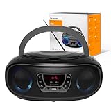 Denver TCL-212 Bluetooth Boombox – CD-Player mit Top-Loading, USB MP3 Wiedergabe, FM-Radio & AUX – Tragbar mit Batteriebetrieb und LED-Licht