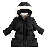 linboo Kinder Winterjacke Mädchen Jacke Gefüttert Warme Wintermantel Outdoor Kapuzenjacke Winddicht Parka mit Plüschhandschuhen Steppjacke, Schwarz, 116