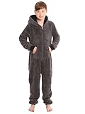 kraftd Weihnachtspyjama für Jungen, Einteiler, einfarbig, Fleece, mit Kapuze, Einteiler für Mädchen, Schlafanzug, Loungewear, Overall für Kinder, Unisex, Größe UK (Grau), grau, 9-10 Years