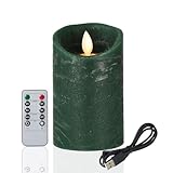 FiiMoo Wiederaufladbar LED Kerzen, Aufladbare LED Kerzen, LED Kerze mit Fernbedienung, Flammenloses LED Kerzen, Batteriebetriebene Kerze mit Timer, Kerze für Halloween Weihnachtsdekoration-10cm Grün