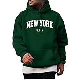 ABLYTMIAQ Herren Oversized Hoodies New York USA Letter Print Baggy Kapuzenpullover mit Taschen Kordelzug Casual Loose Pattern Langarm Pullover Shirts Tops, armee-grün, S