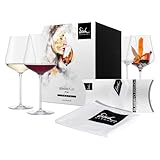 EISCH Burgundergläser Sky SensisPlus inklusive Poliertuch, 710 ml, Weingläser mit Sensis Plus-Belüftigungstechnologie, Glasreinigungstuch 50 x 60 cm, Kristallglas, 4 Stück im Geschenkkarton