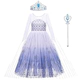 KANDEMY Mädchen Prinzessin Kleid ELSA Kostüm mit Schleppe Fasching Kostüme für Kinder Eisprinzessin Kleider Faschingskostüme Cosplay Karneval Verkleidung Party Blau 120