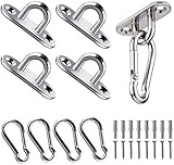 JOYUE Edelstahl Augplatte und Edelstahl Karabiner, Edelstahl Decksplatte Karabinerhaken, Premium Ösenplatte für Sonnensegel, Hängesessel, Wand-Befestigung, Decken-Befestigung, Wand-Haken