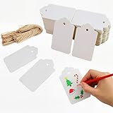 HAKACC 200 Stück Geschenkanhänger Weiß, 7x4cm Kraftpapier Etiketten mit Juteschnur für Weihnachtsgeschenke, Geschenkverpackung, Hochzeit, Geburtstag und DIY Basteln