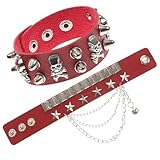 POPETPOP Punk Lederarmband mit Nieten und Stylisches Hip Hop Armband für Männer und Frauen Mehrlagiges Rotes Wristband für Party Bühne und Alltag Robustes Unisex Accessoire