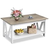 WLIVE Couchtisch Holz, Wohnzimmertisch mit Schubladen und Aufbewahrung,Wohnzimmer Tisch für Couch, Sofatisch für Schlafzimmer, Homeoffice (V-Streben, Grau Braun)