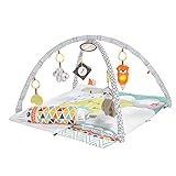 Fisher-Price GKD45 - 5 Sinnes Baby Spieldecke, kuschelig weiche Krabbeldecke mit Sensorik Spielzeug, sechs abnehmbare Beschäftigungsspielzeuge, Babyausstattung ab der Geburt