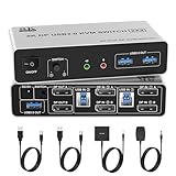 8K@60Hz DisplayPort KVM Switch 2 PC 2 Monitore 4K@120Hz DP 1.4 USB 3.0 KVM Switches für 2 Computer mit 3 USB Anschlüssen und Audio Mikrofon Ausgang