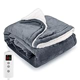 PROALLER Heizdecke 160x130CM, 10 Stufen & 1-9H Timer Auto-Aus, Maschinengängig, Weiches Flanell-Sherpa Vollkörperwärmung, Sofasitzkissen Bett Büro Verwendung, Heizdecke mit Abschaltautomatik