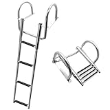 KAOLALI Bootleiter 4 Stufen Poolleiter Edelstahl, Badeleiter Boot Klappbar Teleskop mit Großen Handläufen Und Breiter Sprosse Tragkraft 227 kg für Schwimmbad Deck Boot