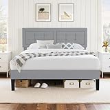 VECELO Polsterbett 140 x 200 cm, Doppelbett mit Höhenverstellbarem Kopfteil, Bett Bettrahmen mit Lattenrost, Gepolstertes Bettgestell Jugendbett für Schlafzimmer Gästezimmer, Hellgrau