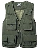 KTWOLEN Herren Anglerweste Sommer Leicht Schnelltrockenweste Funktionsweste Outdoor Fotografie Hundesport Weste Ärmellos Safari Weste mit Viele Taschen, Grün, L