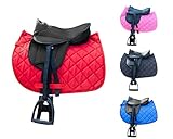 Brama West Kinder Shetty Sattel Set „My Little Pony“ | Sattel für Shetty Pony Holzpferd Plüschpferd | mit Satteldecke, Sattelgurt, Steigbügel & Steigbügelriemen | Zweifarbig Decke Rot/Sattel Schwarz