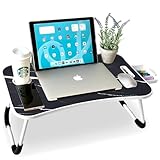 unycos - Betttablett Klappbar, Frühstückstablett mit Griff und Getränkehalter, Serviertisch, Ideal für Lesen und Arbeiten, Auch als Lapdesk Verwendbar 60x40x26 cm (Marmor mit Schublade)