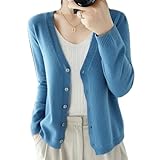Pullover & Strickjacken für Damen Bunt - Elegant Bequem Cardigan Langarm Jacke V Ausschnitt Leichte Strickjacke Casual Einfarbig Übergangsjacke Dünne Sweater Strickpullover mit Knöpfen
