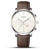 LN LENQIN Herrenuhren Analog Quarzuhren mit Lederarmband 30M Wasserdicht Armbanduhren für Männer mit Auto Datum Elegantes Geschenk für Männer -Kaffee weiß