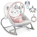 Nukido Babywippe Baby Wippe Babyschaukel Babyliege - mit Vibration und Spielzeugen - Rutschfeste Füße und 3-stufige Sicherheitsgurte - bis 18 kg Grau-Rosa