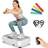 THERUN Vibrationsplatte, Rüttelplatte Sport für Zuhause, 1-99 Verschiedene Vibrationsintensitäten, Für Muskelaufbau, Fettabbau und Ganzkörpertraining, Kommt mit 4 Fitnessbändern (Advanced White)