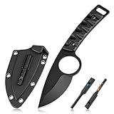 SPITZKANTE EDC Messer Feststehend, Gürtelmesser, Full-Tang, Outdoor-Messer mit Scheide für Camping, Jagd, §42a konform