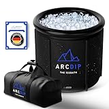 poolomio Arcdip Eisbad Premium Eistonne 80 x 70 cm für Zuhause und Outdoor – 350 L Eisfass Tonne für Eisbaden und Kältetherapie, Wim Hof Methode – Set mit Isolierabdeckung, Thermometer und Tragetasche