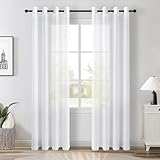 Topfinel Gardinen mit Ösen Transparente Weihnachten Vorhänge Wohnzimmer Vorhang Weiß Schlafzimmer Gardine Ösenvorhang 225 cm Lang Gardienen Schals 2er Set Sheer Curtains & Drapes Ösenschal 140 Breit