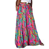 Timuspo Sommerrock Damen Lässig Midi Hohe Taille Plissee Rock Maxirock mit Taschen Boho Faltenrock Leicht und Atmungsaktiv Strandrock Farbenfroh M
