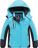 Wantdo Mädchen Berg Ski Jacke Warmer Winter Fleece Mäntel Wasserdichter Atmungsaktive RegenMäntel Outdoor Kapuzen Jacken Blau 128-134