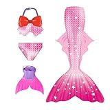 POIUIYQA 𝙈eerjung𝙛rau 𝙁losse 𝙈ädchen mit Bikini Sommer 𝙈ono𝙛losse Mädchen Badeanzug 4er Tankini Sommer Schöne Schnelltrocknende Süße Bademode für Kinder 6-12 Jahre