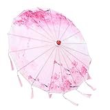 Handgefertigter Regenschirm aus Geöltem Papier, Sonnenschirm Orientalisch Halbrund Chinesischer Sonnenschirm Bambusseide Mit Quasten Regenfest Kunst Klassischer Tanzschirm Hochzeiten Partys Rosa