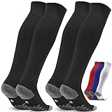 Stutzen Fussball Kinder Fussballsocken - Jungen Fussballstrümpfe Fussballstutzen 2 Paar EU 35-38 – Sportsocken Trainingssocke Sockenstutzen - für Fussball, Laufen, Training (Schwarz 2)