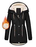 Xnova Wintermantel Damen Winterjacke Parka Lang Warm Gefütterter mit Kapuze, Teddyfleece Mäntel Reißverschluss Winterparka Mittlere Baumwolle Kapuzenmantel Fleece Wärme Frauen(Schwarz, L)