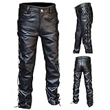 Lederhose Herren PU Leder Bikerhose Steampun Bühnenshow Motorrad Lederhose Kunstleder Hosen Relaxed-Fit Weite Beine Langehosen Weich Einfarbig Punk Lederhosen Clubwear Motorradhose Bikerhose