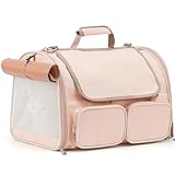 FUKUMARU Transportbox Katze, Faltbare Katzentransportbox, Transportbox Hund mit, Transportbox für Katzen/Hund bis 22kg, Pink