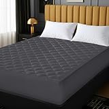 Utopia Bedding Gesteppter Matratzenschoner 90 x 200 cm, Spannmatratzenauflage, Tiefe Tasche Matratzenbezug dehnt Sich bis zu 30 cm (Grau)