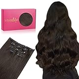 WENNALIFE Clip in Extensions Echthaar, 75g 5pcs 35cm Dunkel Braun Extensions echthaar in Remy Clip in Extensions Natürliche Haarverlängerung Echthaar