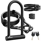 Sportneer Fahrradschloss 18mm Hochbelastbar Bügelschloss mit 180CM Hochsicherheits-Stahlkabel&Stabile Halterung&Schlüssel Anti-Diebstahl sichere Schlösser für Rennrad E-Bike, 29x16cm