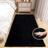 ORINOVA Teppich Läufer Waschbar Schwarz Flauschig 60x180 cm Kunstfell Kurzflor Teppich Schlafzimmer Bettvorleger Weich Wohnzimmer Kinderzimmer Rechteckig