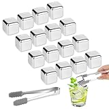 VFANDV Eiswürfel Edelstahl, 16 Stück 304 Edelstahl Eiswürfel Wiederverwendbar Whisky Steine +Clips, Eingefroren Eiswürfel Für Wein, Wodka, Likör, Getränkesaft oder Limonade