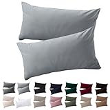 Soifox Kissenbezug 40 x 80 2er Set - Kopfkissenbezug 40x80 Grau 100% Mikrofaser bügelfrei & knitterfrei mit Reißverschluss