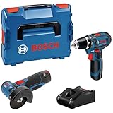 Bosch Professional 12V System Combo Kit: Winkelschleifer GSR 12V-15 + Bohrschrauber GWS 12V-76 (inkl. 2x 2.0Ah Akku, Ladegerät GAL 12V-40, L-BOXX)