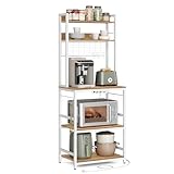 VASAGLE Küchenregal, Standregal mit Steckdosen, Mikrowellen-Regal, mit Gitterplatte, 14 Haken, 40 x 60 x 170 cm, walnussbraun-weiß KKS037W41EU