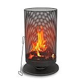 BBQ Collection Feuertonne mit Funkenschutz - Feuerkorb 44,5 x 72,5 cm - Terassenofen mit Schürhaken - Feuerstelle Outdoor für Garten und Terrasse - Terrassenfeuer - Karbonstahl