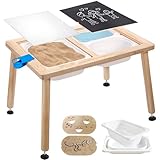 Cateam Kindertisch mit umkehrbarer Tischplatte, Spieltisch aus Kiefernholz mit 3 Faltbare Aufbewahrungsbehälter für Kinder ab 3 Jahren –Pädagogische Holzpuzzleeinsätze – Spielsand-Aktivitätstisch