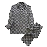 MEIHAOYIT Pyjama Herren Lang Umlegekragen Langarmshirt Kariert Schlafen und Loungewear Marvmys Nachtwäsche Hausanzug Zweiteiliger Pyjamaset Pyjamahose Winter Sleepwear Herbst Oberteil 01 Grau L