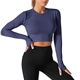Damen Sonnenschutz-Tops, schmale Passform, feuchtigkeitsableitend, langärmelig, LSF 50+, UV-Schutzfaktor 50+, Outdoor-Kleidung, Corp, Yoga, UV-Schutz, T-Shirt für Fitnessstudio, Workout, Wandern