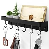 niffgaff Schwarzer Schlüsselhalter Wandmontage, Edelstahl Selbstklebende Hakenleiste mit Ablage, Ohne Bohren Schlüsselhaken für Tür und Wand