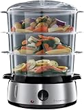 Russell Hobbs Dampfgarer [normale Größe] 9,0l (60 Minuten Timer + Abschaltautomatik, 3 spülmaschinengeeignete Dampfgarbehälter + Reisschale / Reiskocher + 6 Eierhalter /Eierkocher, BPA-frei) 19270-56