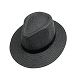 Wambere Damen Panama Hut Strohhut Herren Outdoor UV Sonnenhut Sommer Sonnenhüte Breite Krempe Sonnenhut Panamahut Fischermütze für Outdoor Aktivitäten Reise Strand Urlaub Picknick,Schwarz