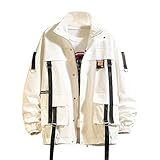 GURUNVANI Herren-Jacke, Graffiti-Jacke, leichte Baumwolle, bedruckt, Jacke, Flugbomber, Hip Hop, Jk1620-weiß, M